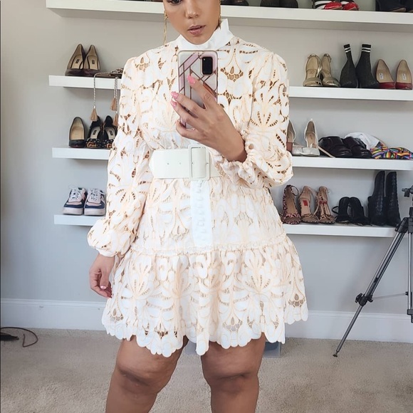 OffWhite Intricate Crochet Lace Pattern Mini Dress - Picture 9 of 11